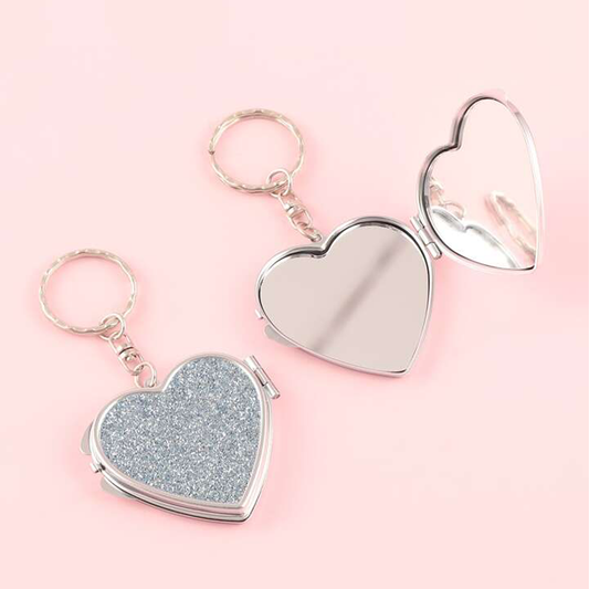 Porte-Clés Pailleté en Forme de Cœur avec miroir